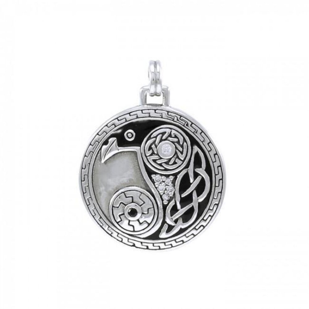 Raven Yin Yang solid .925 Sterling Silver w/ Crystal Pendant Peter Stone